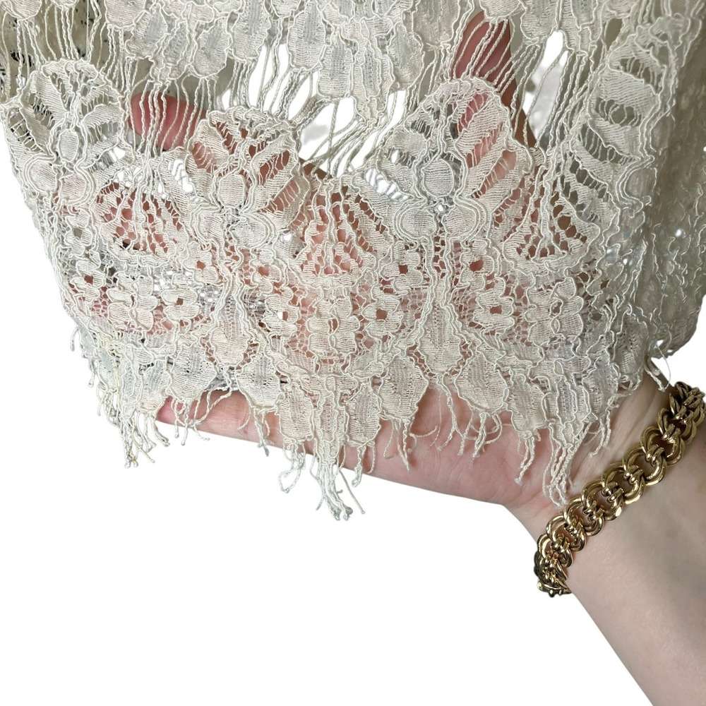 Beige Lace Crop Top Cold Shoulder S Sweetheart w Bra Boho Cowgirl Festival Fairy - Picture 5 of 12